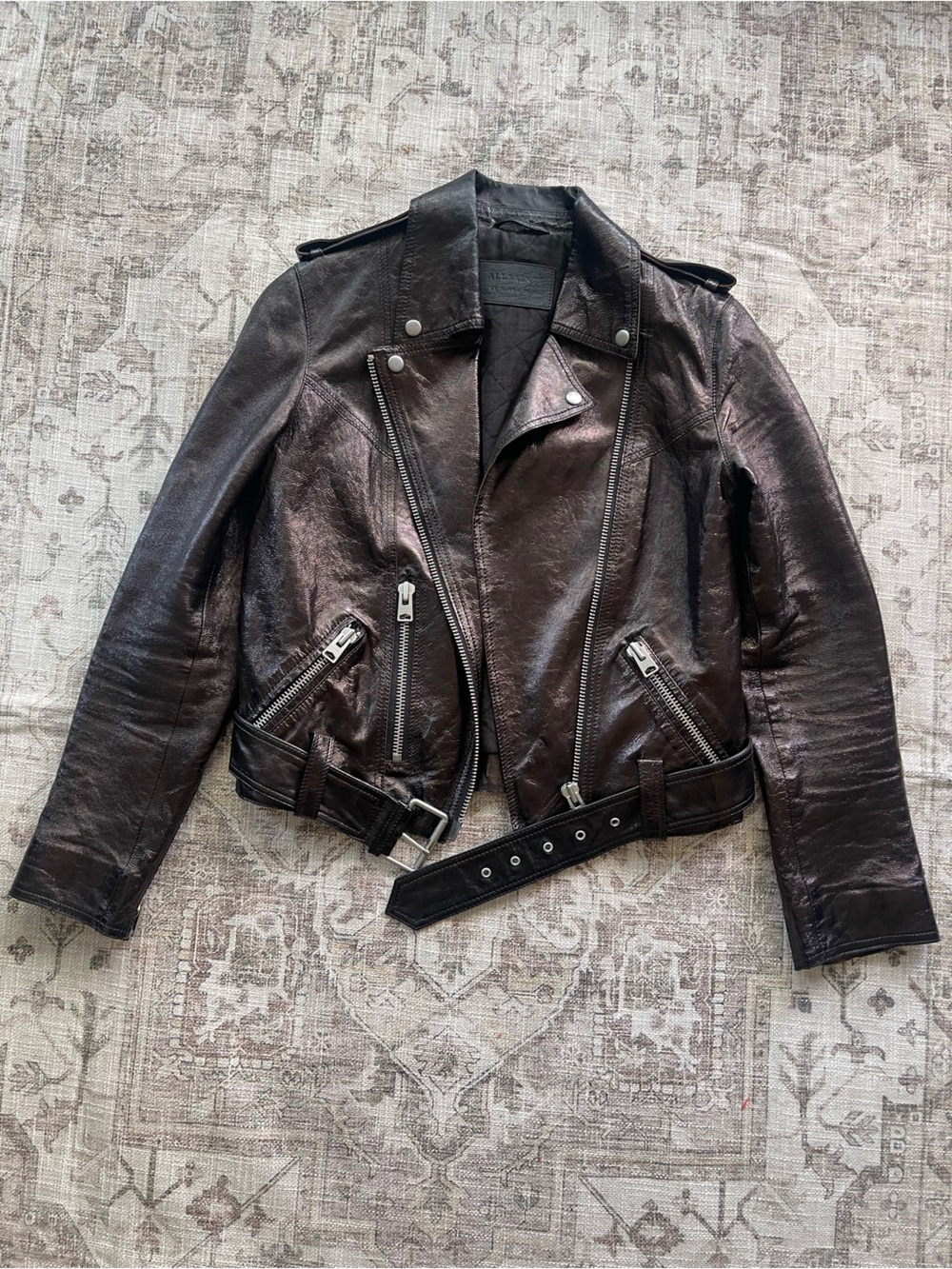 AllSaints Dark Brown Rigby Payton Leather Biker Jacket - Picture 10 of 12